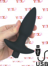 Spear - Cuneo Anale Vibrante da Passeggio in Silicone 14 x 3,5 cm. Ricaricabile USB Nero