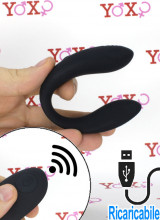 Vibratore per coppia in silicone nero ricaricabile USB con telecomando wireless