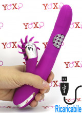 Vibratore rabbit con sfere rotanti e rotella lecca clitoride in silicone ricaricabile USB 24 x 3,5 cm.