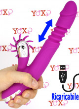 Vibratore rabbit in silicone viola ricaricabile con USB con rotella lecca clitoride e funzione di spinta 24 x 3,5 cm.