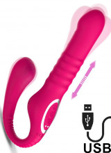 Strap-On Senza Lacci con Spinta, Pulsazione e Vibrazione in Silicone Rosa Ricaricabile USB