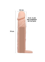 Guaina Allunga Pene +5 cm. con Anello Testicoli color Carne 17 x 3,6 cm.