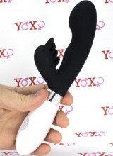 Vibratore rabbit in silicone nero con lingue lecca clitoride 21 x 3,4 cm.