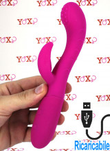 Cakey - Vibratore Rabbit in Silicone Morbido e Flessibile 19 x 3 cm. Ricaricabile con USB Fucsia