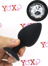 Cuneo anale nero in silicone con gemma tipo diamante 9 x 4,5 cm.