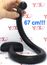 Gut snake Dildo flessibile con presa in silicone nero 67 x 2,5 cm.