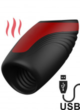 Mr Pleasure - Masturbatore Maschile Vibrante e Riscaldante con Risucchio in Silicone Ricaricabile USB Nero e Rosso