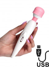 Wand Curve - Massaggiatore Magic Wand con Testa in Silicone Ricaricabile Bianco e Rosa