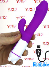 Ellys - Vibratore Rabbit in Silicone con 36 Vibrazioni 20 x 3,5 cm. Ricaricabile con USB Fucsia