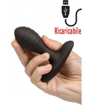 Omaggio Cuneo Anale da Passeggio in Puro Silicone Nero con Rilievi Ricaricabile USB 8 x 3 cm.