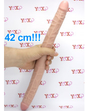 Fallo doppio realistico flessibile color carne 42 x 3,5 cm.