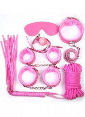 Kit BDSM Rosa Completo con Frusta Manette Cavigliere Maschera Collare Corda e Gagball
