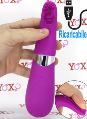 Vibratore lingua in silicone lilla con setole stimolanti ricaricabile USB 19,3 x 4,8 cm.