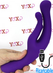 Vibratore in silicone viola per stimolazione Punto G e clitoride simultanea 23 x 3 cm.