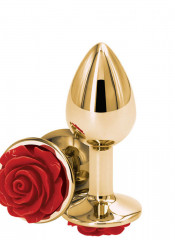 Cuneo Anale in Alluminio con Gemma a Forma di Rosa Rossa 9 x 3,4 cm. Oro