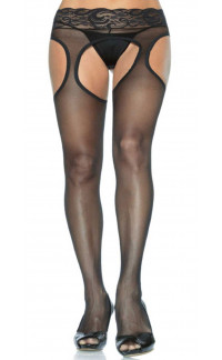Yoxo Sexy Shop - Collant Velato con Aperture e Fascia in Pizzo - Taglie Forte (Tg.50-56)