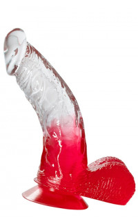 Yoxo Sexy Shop - Fallo Ricurvo in Jelly Rosso e Trasparente con Testicoli e Ventosa 19 x 3,8 cm.