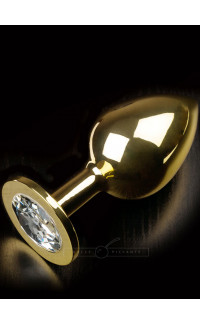 Yoxo Sexy Shop - Cuneo Anale in Metallo Color Oro con Gemma Bianca Tipo Diamante 9 x 4 cm.
