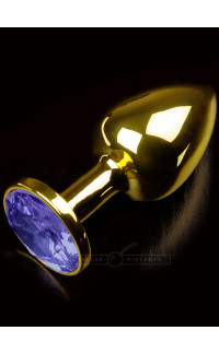 Yoxo Sexy Shop - Cuneo Anale in Metallo Color Oro con Gemma Viola Tipo Diamante 7,5 x 3 cm.