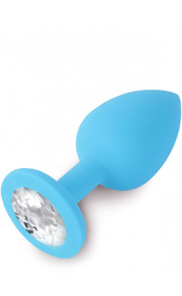Yoxo Sexy Shop - Cuneo Anale Azzurro in PURO SILICONE con Gemma Tipo Diamante 7,5 x 3 cm.