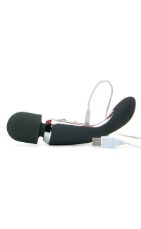 Yoxo Sexy Shop - Massaggiatore + Vibratore Nero 2 Motori RICARICABILE USB in Puro Silicone 23 x 4,5 cm.