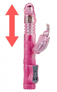 Yoxo Sexy Shop - Vibratore Rabbit Rosa con Spinta Su e Giu e Rotazione Ricaricabile USB 23 x 3 cm.