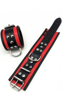 Yoxo Sexy Shop - Manette Costrittivi Regolabili per Polsi o Caviglie in Pelle Nera e Rossa