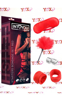 Yoxo Sexy Shop - Kit BDSM Starter Pack 4 Pezzi con Manette, Maschera, Piumino e Dadi Rosso