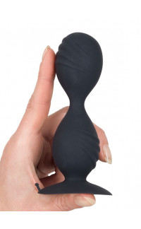 Yoxo Sexy Shop - Cuneo anale in puro silicone nero con ventosa e doppia sfera oscillante 12,5 x 3,7 cm.