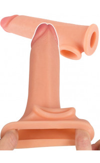 Yoxo Sexy Shop - Guaina realistica per pene e testicoli in silicone color carne +5 cm.