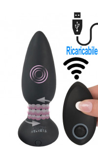 Yoxo Sexy Shop - Cuneo anale rotante e vibrante in silicone nero con telecomando wireless 13,8 x 4,3 cm.
