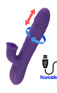 Yoxo Sexy Shop - Vibratore rabbit in silicone viola con vibrazione, rotazione, spinta e lingue lecca clitoride 24,7 x 4,8 cm.