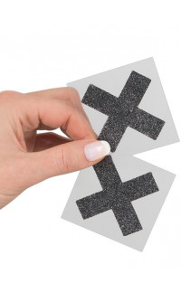 Yoxo Sexy Shop - Copri capezzoli adesivi a forma di X colore nero con glitter