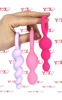 Yoxo Sexy Shop - Satisfyer Booty Call (Set da 3) Plug Anali 13,3 x 4,8, 13,9 x 4,7 e 13,5 x 4,8 cm. in Silicone Rosa Lilla e Fucsia