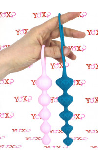 Yoxo Sexy Shop - Satisfyer Love Beads Catene Anali da 5 Bulbi Progressivi 20,5 x 2,8 e 20,5 x 3,3 cm. in Silicone Rosa e Azzurro