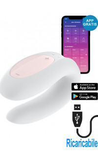 Yoxo Sexy Shop - Satisfyer Double Joy Vibratore per Coppia in Silicone Controllabile con APP Ricaricabile USB Bianco