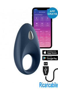 Yoxo Sexy Shop - Satisfyer Mighty One Anello Fallico Vibrante in Silicone Blu Controllabile da APP Ricaricabile con USB