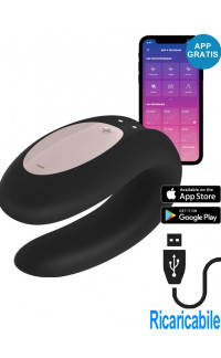 Yoxo Sexy Shop - Satisfyer Double Joy Vibratore per Coppia in Silicone Controllabile con APP Ricaricabile USB Nero