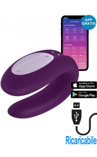 Yoxo Sexy Shop - Satisfyer Double Joy Vibratore per Coppia in Silicone Controllabile con APP Ricaricabile USB Viola