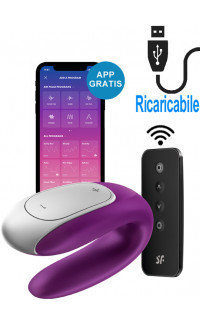 Yoxo Sexy Shop - Satisfyer Double Fun Vibratore per Coppia in Silicone con Telecomando Wireless e APP Ricaricabile USB Viola
