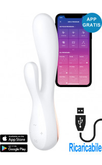 Yoxo Sexy Shop - Vibratore Rabbit in Silicone 20,4 x 4,4 cm. Bianco Ricaricabile con USB e APP Gratuita