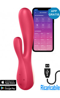 Yoxo Sexy Shop - Satisfyer Mono Flex Vibratore Rabbit in Silicone 20,4 x 4,4 cm. Rosso Ricaricabile con USB e APP Gratuita