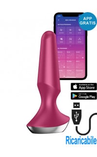 Yoxo Sexy Shop - Satisfyer Plug-ilicious 2 Cuneo Anale Vibrante in Silicone 13,5 x 3 cm. Fucsia con APP Ricaricabile USB