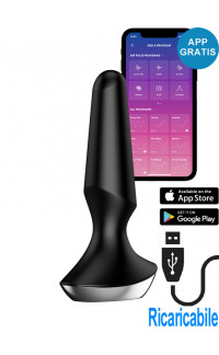 Yoxo Sexy Shop - Satisfyer Plug-ilicious 2 Cuneo Anale Vibrante in Silicone 13,5 x 3 cm. Nero con APP Ricaricabile USB