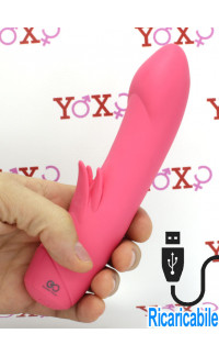 Yoxo Sexy Shop - Vibratore in silicone rosa con stimolatore clitoride ricaricabile con USB 16,5 x 3 cm.