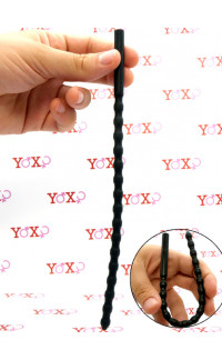 Yoxo Sexy Shop - Sonda dilatatore uretra flessibile in silicone nero con 15 rilievi stimolanti 24 x 0,8 cm.