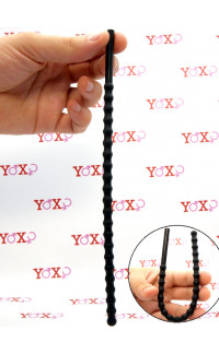 Yoxo Sexy Shop - Sonda dilatatore uretra flessibile in silicone nero con 21 rilievi stimolanti 24 x 0,8 cm.
