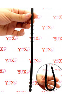Yoxo Sexy Shop - Sonda dilatatore uretra flessibile in silicone nero con 8 rilievi stimolanti 24 x 0,8 cm.
