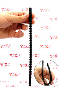 Yoxo Sexy Shop - Sonda dilatatore uretra flessibile in silicone nero con 37 rilievi stimolanti 24 x 0,8 cm.