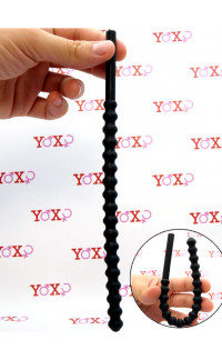 Yoxo Sexy Shop - Sonda dilatatore uretra flessibile in silicone nero con 21 rilievi stimolanti 24 x 1,2 cm.